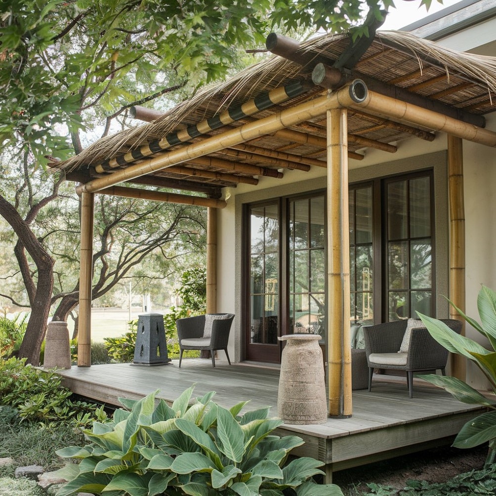 Asian-Inspired Pergola with Bamboo Accents