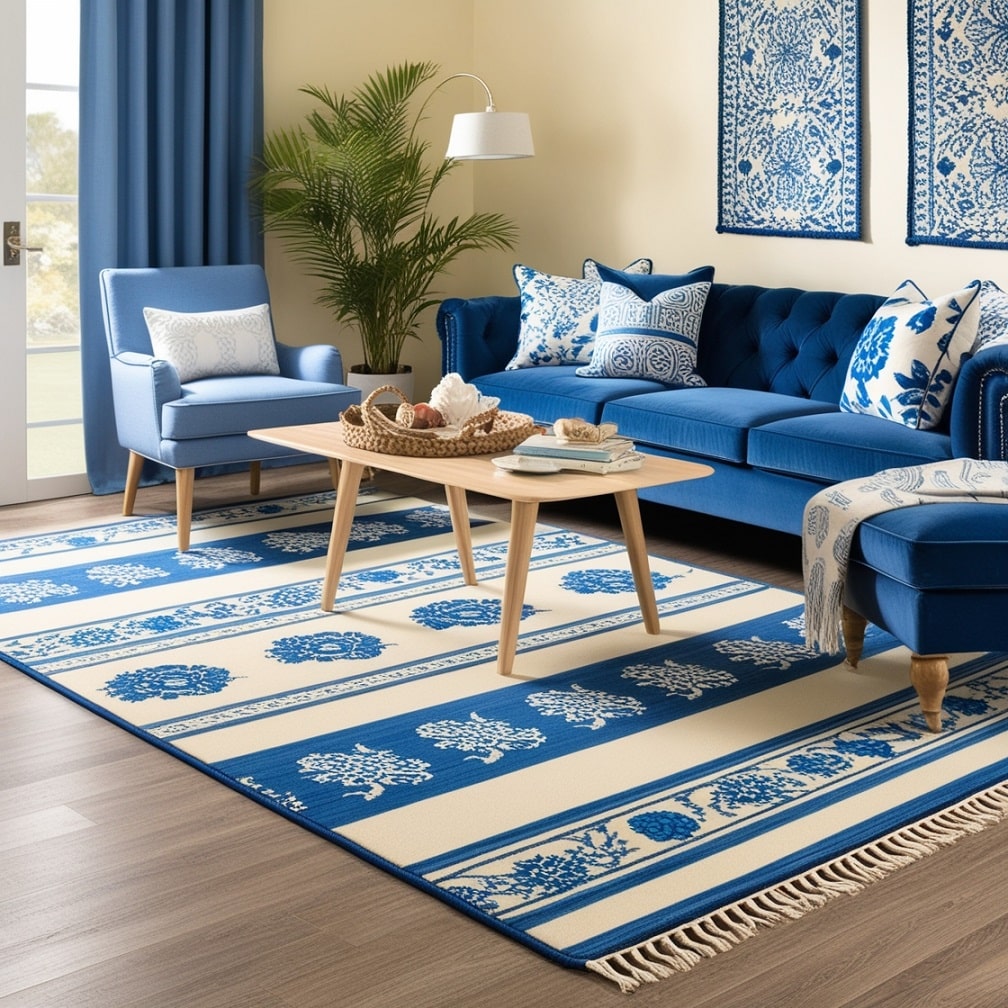 Blue and Cream Area Rugs