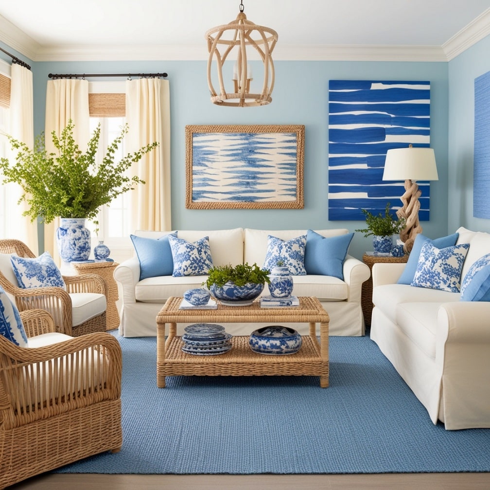 Blue and Cream Coastal Living Room Ideas