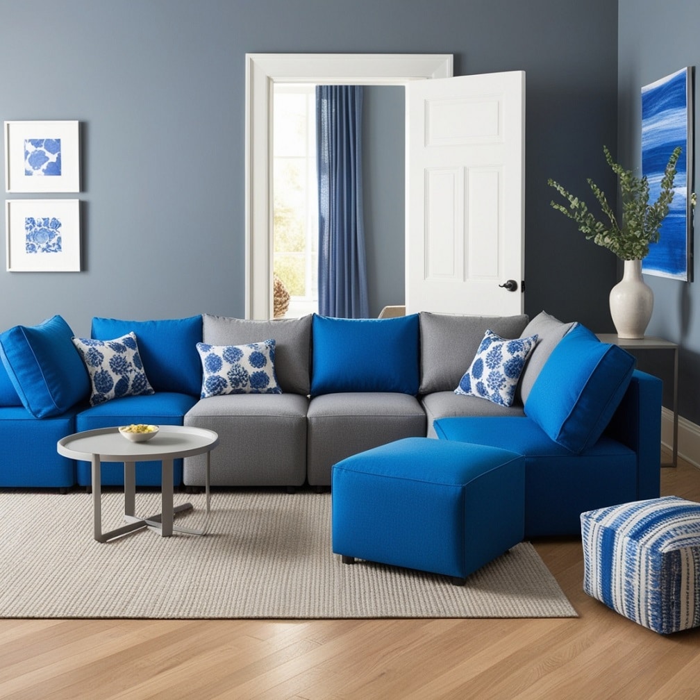 Blue and Gray Modular Sofa for Versatile Seating