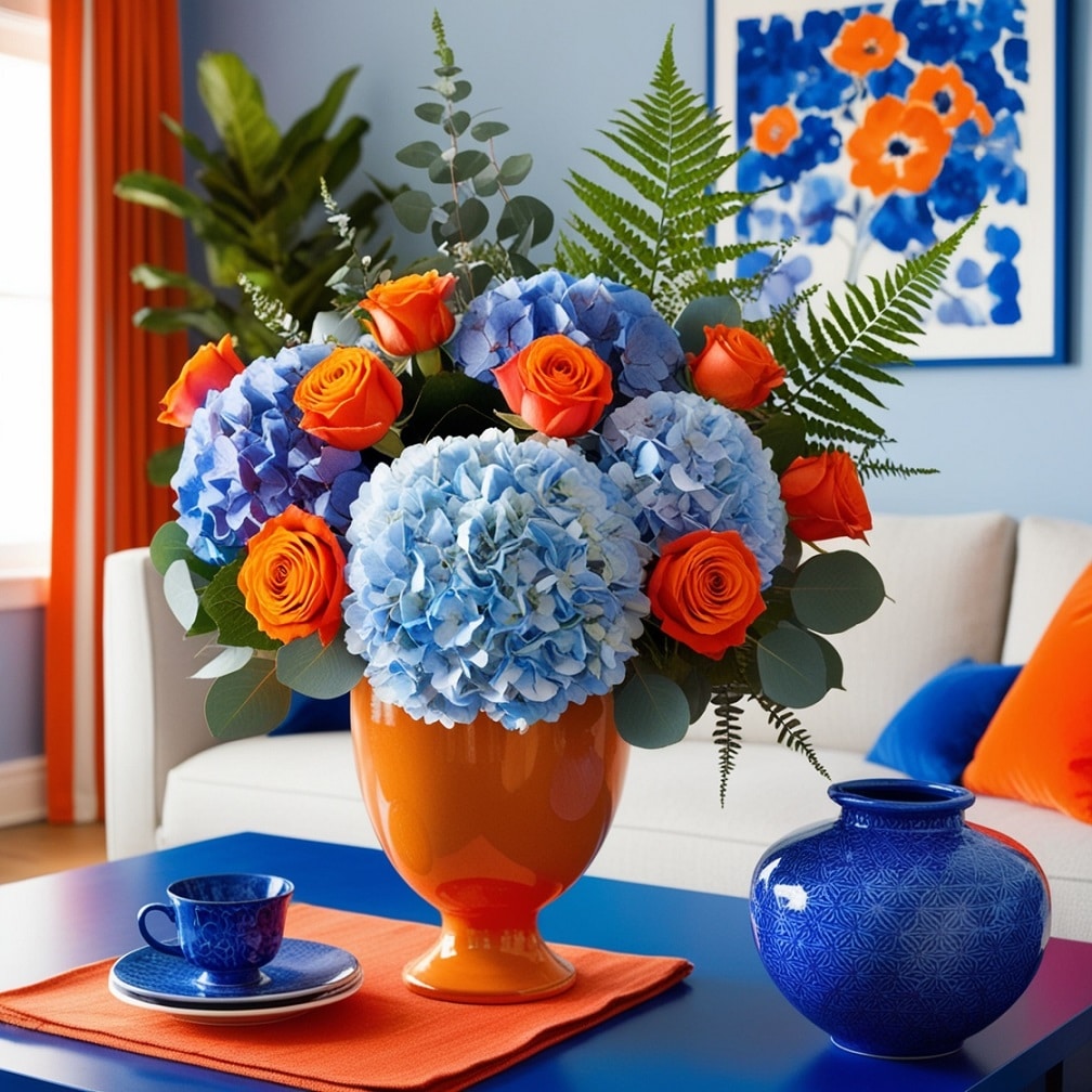 Blue and Orange Floral Arrangements for a Fresh Look