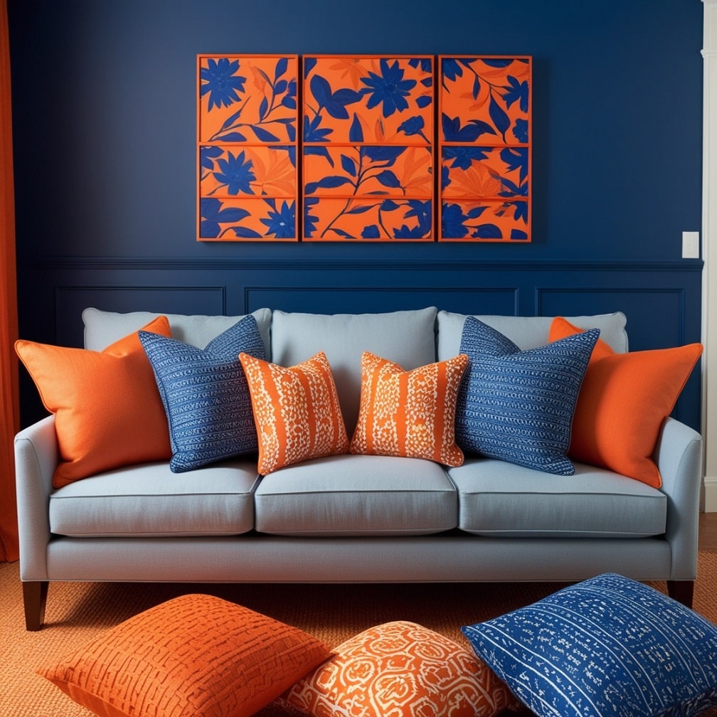 Blue and Orange Pillows for a Subtle Pop of Color