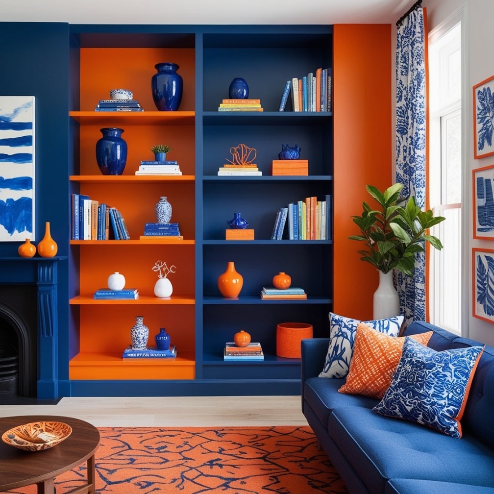 Blue and Orange Shelving for a Stylish Display