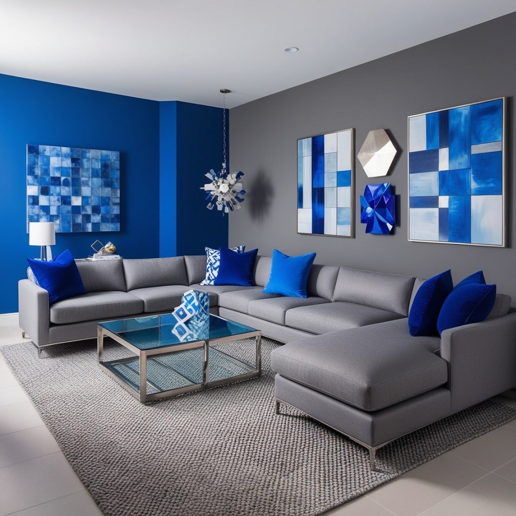 Contemporary Blue and Gray with Sleek Furniture and Art Pieces