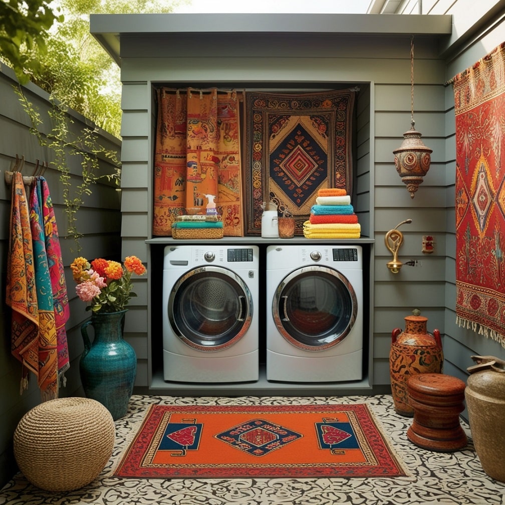 Eclectic Outdoor Laundry Area