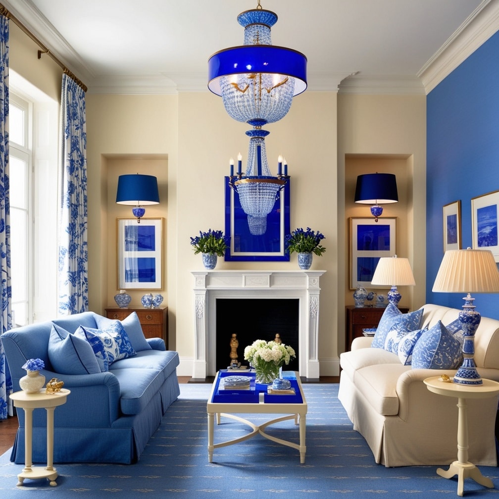 Elegant Light Fixtures in Blue and Cream