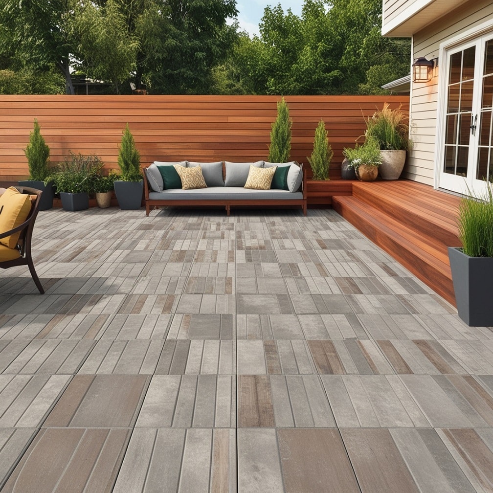 Faux Wood Planks Achieving Warmth with Concrete Pavers