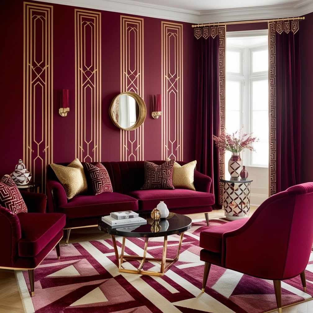 Geometric Patterns and Burgundy Velvet