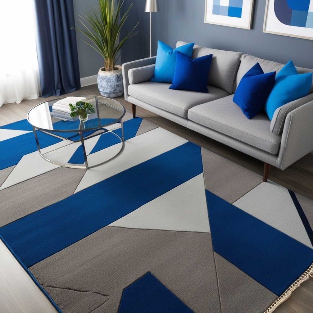 Geometric Rugs in Blue and Gray for Visual Interest