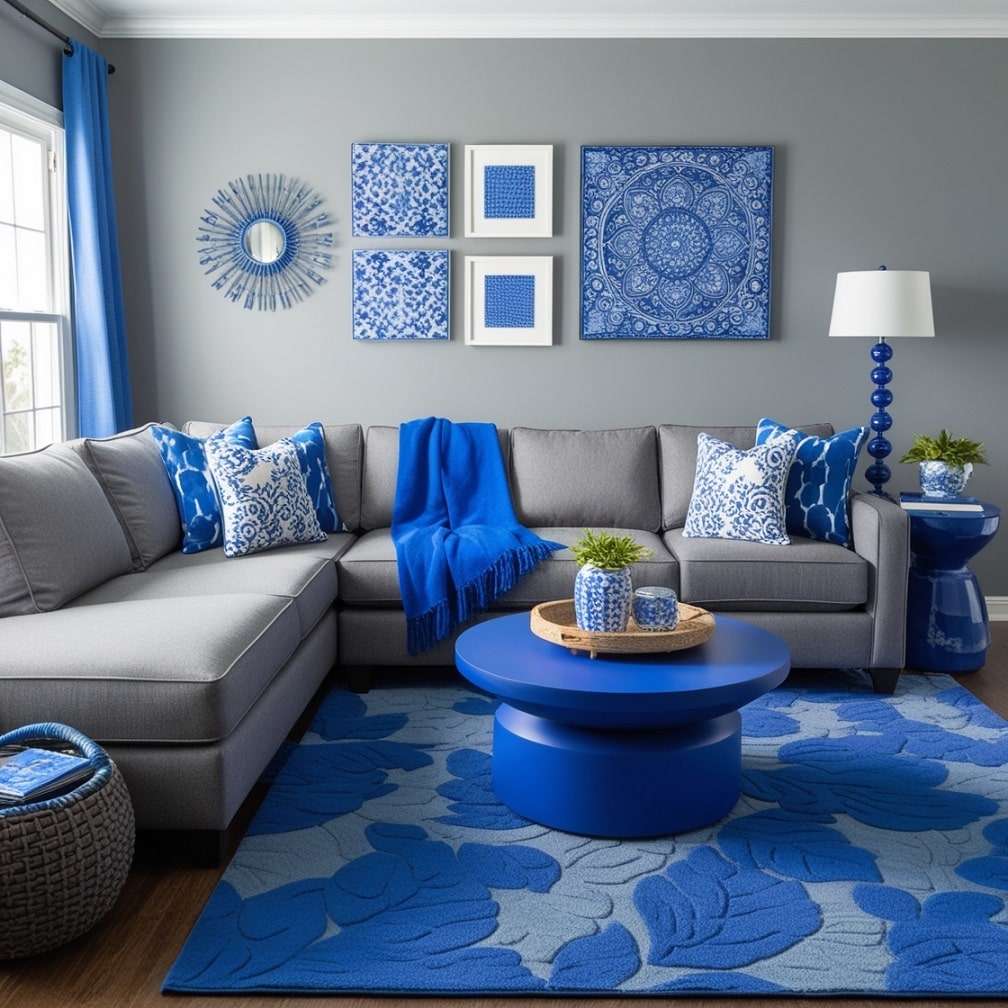 Gray Sectional with Blue Accents for Balanced Style