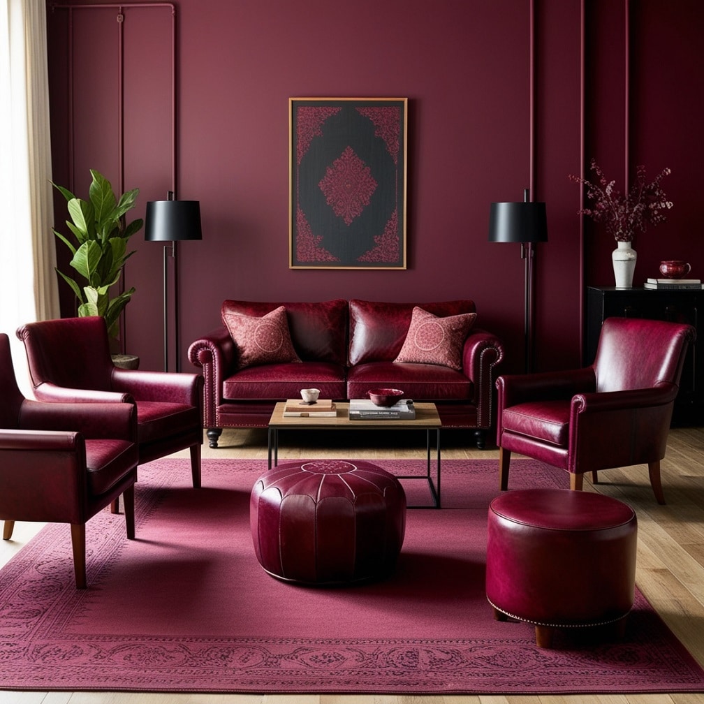 Leather Furniture in Deep Burgundy Hues