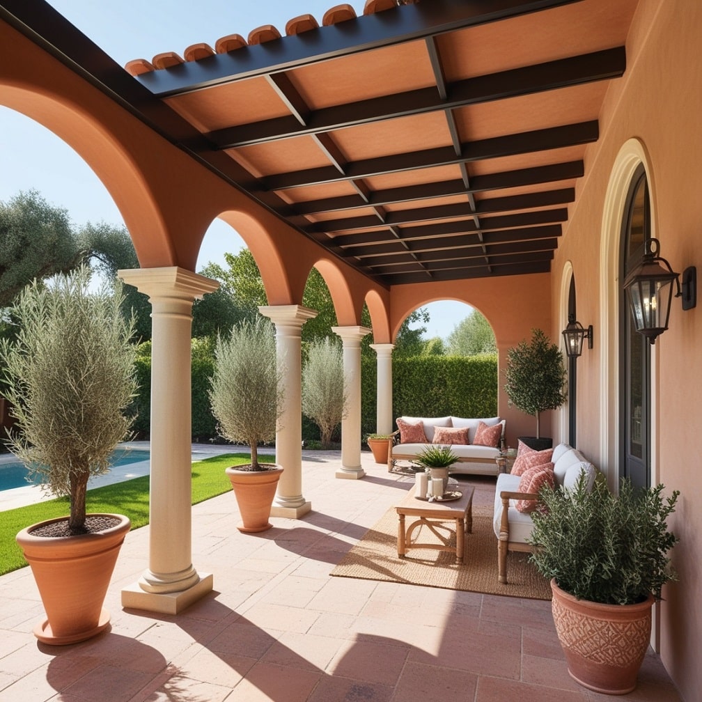 Mediterranean-Style Pergola with Arched Beams