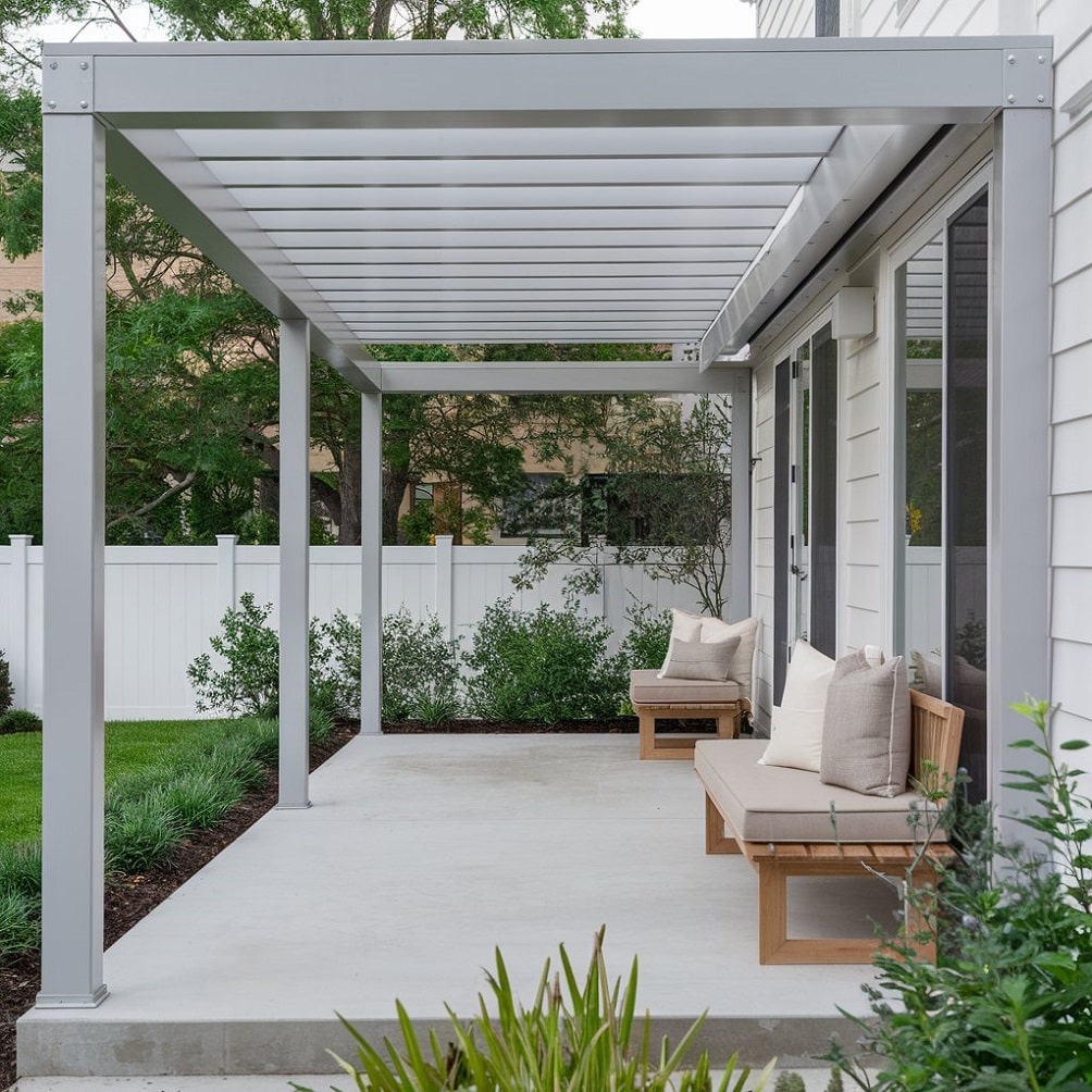 Minimalist Pergola with Clean Lines and Simple Furniture