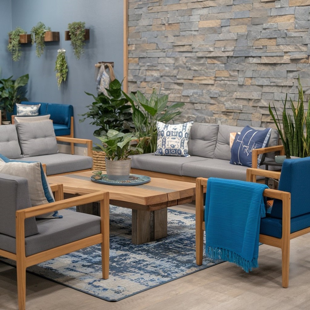 Nature-Inspired Blue and Gray Living Room