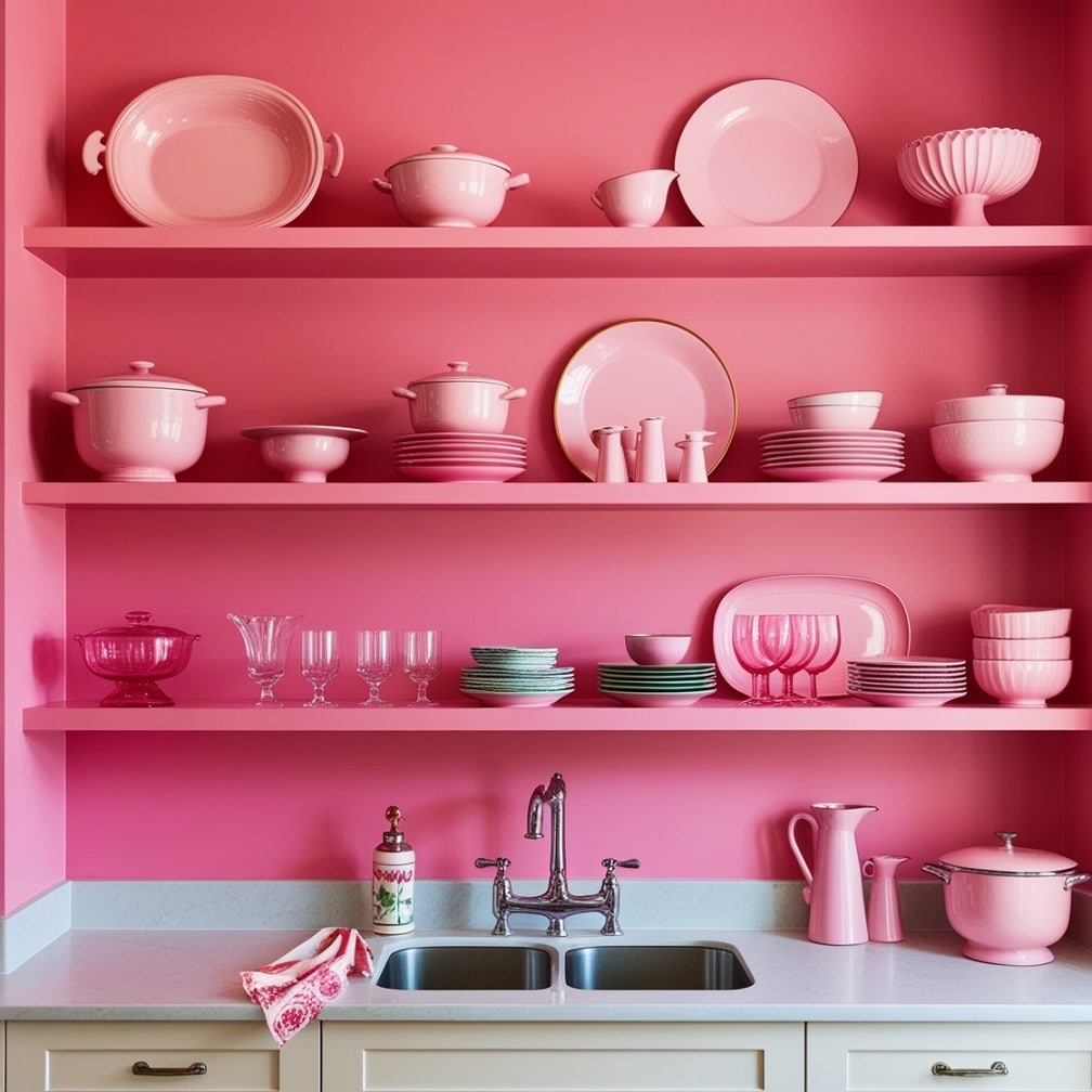 Open Shelving with Pink Background