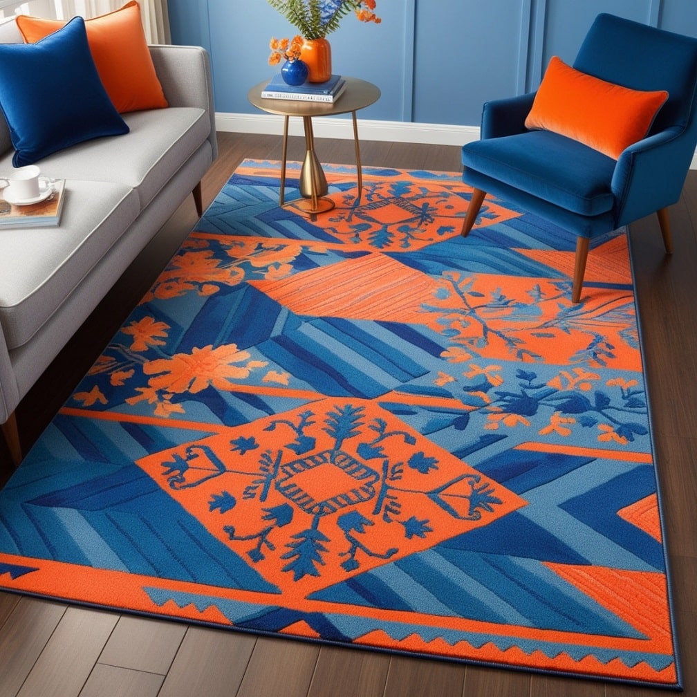 Patterned Rugs with Blue and Orange Tones