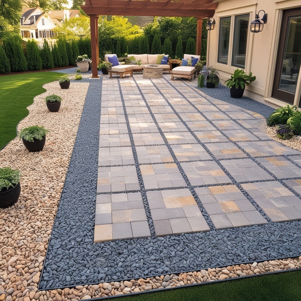 Paver and Pebble Combination Adding Visual and Textural Variety