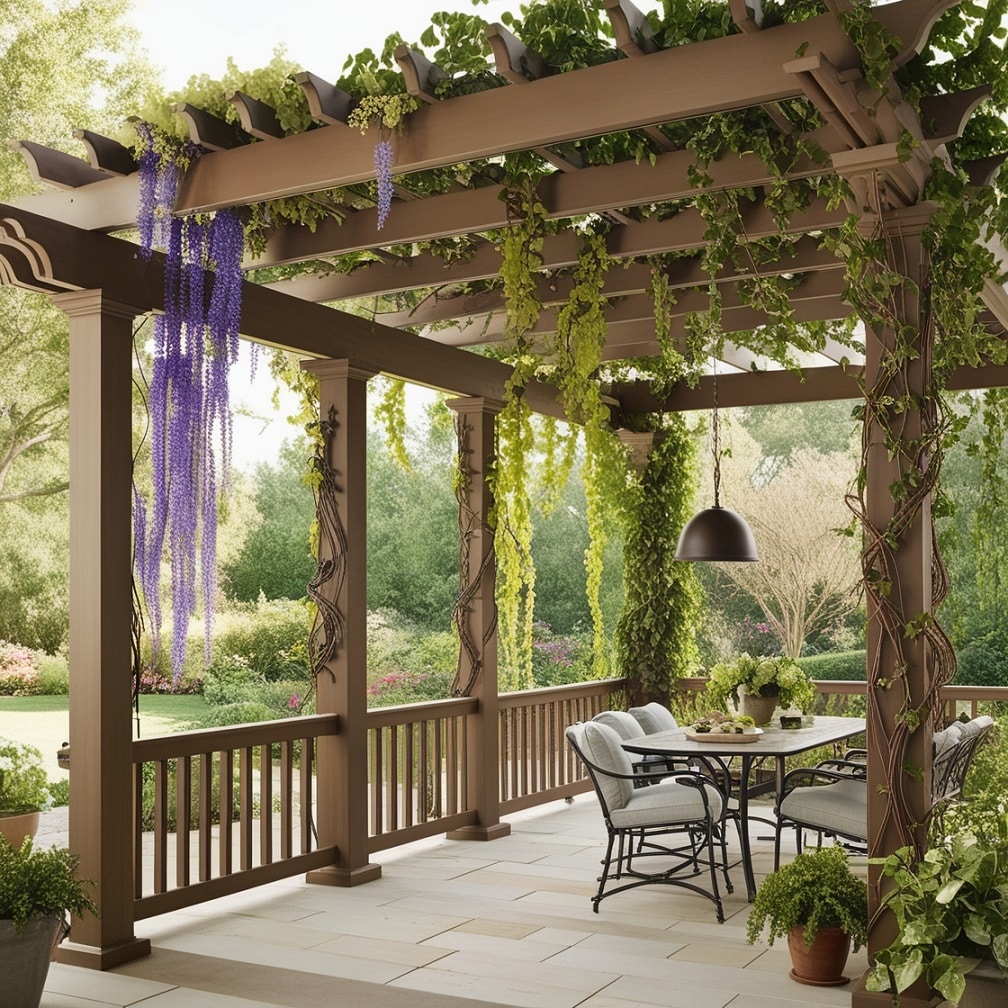 Pergola with Climbing Vines for Natural Shade