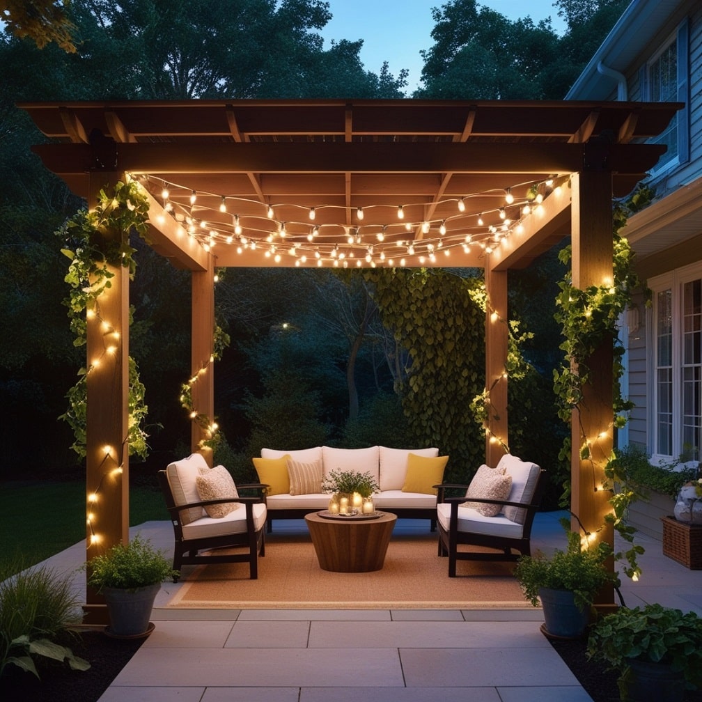 Pergola with String Lights for a Cozy Glow