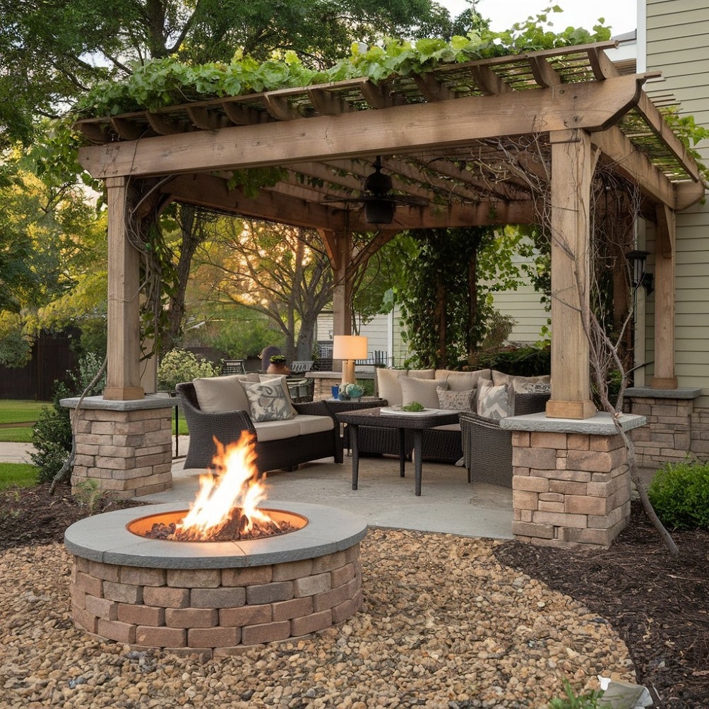 Pergola with a Fire Pit for Warmth and Ambiance