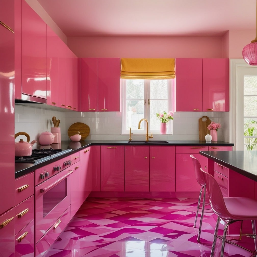 Pink Lacquer Cabinets