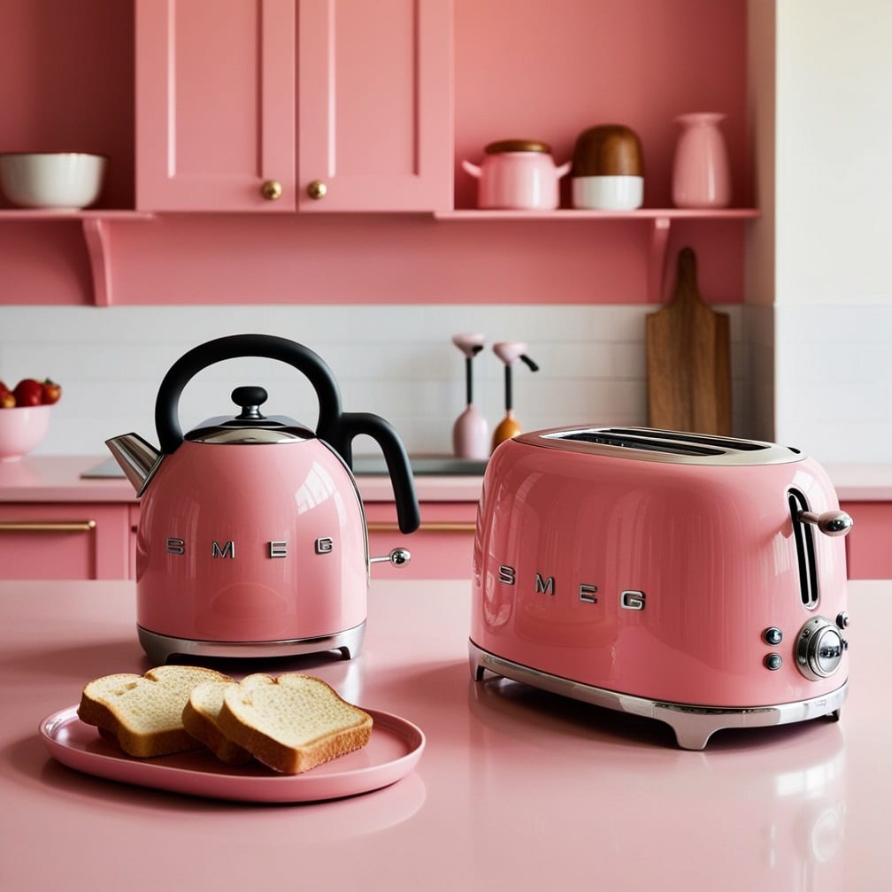 Pink Smeg Kettle and Toaster Set