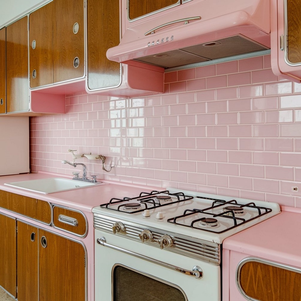 Pink Subway Tile Backsplash