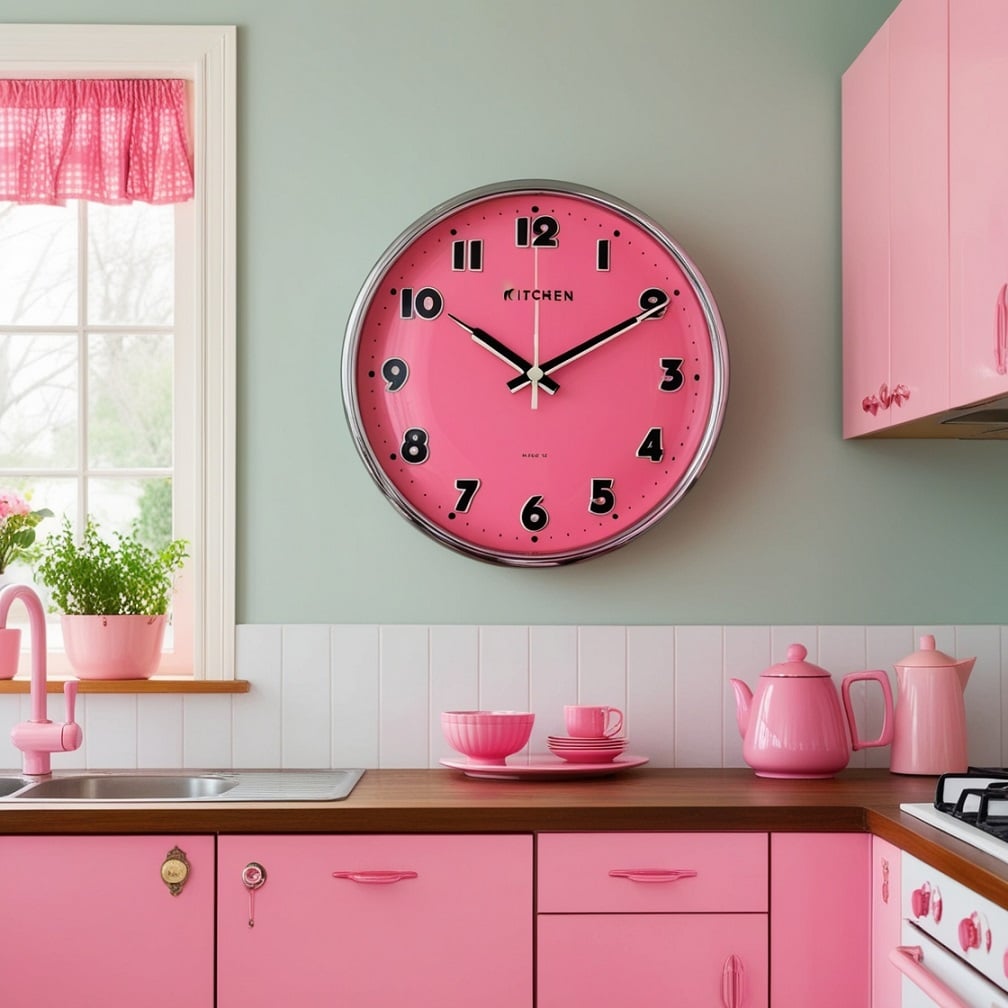 Retro Pink Kitchen Clock