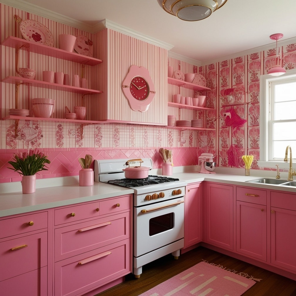 Retro Wallpaper with Pink Accents