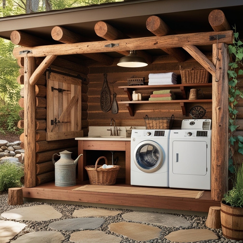 Rustic Charm Log Cabin Laundry Retreat