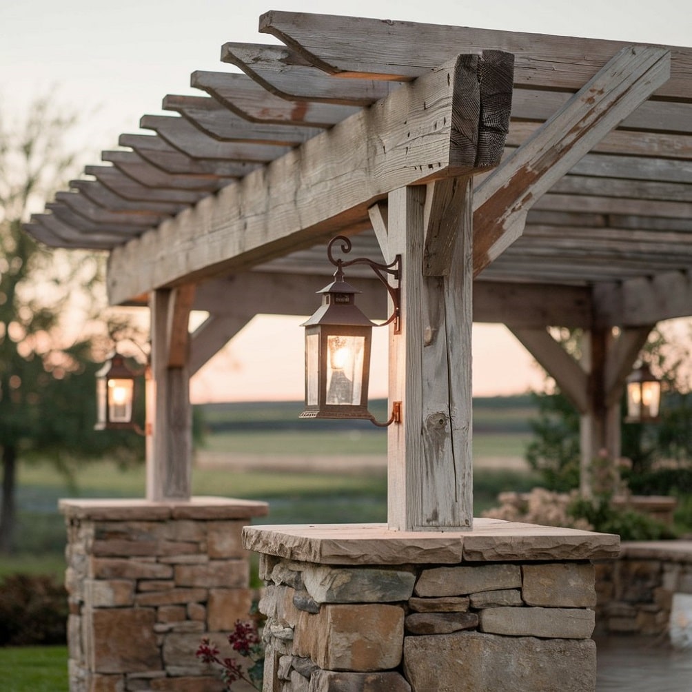 Rustic Farmhouse Pergola with Reclaimed Wood