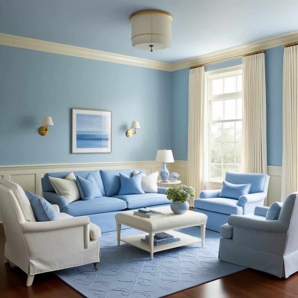 Soft Blue Walls with Cream Accents