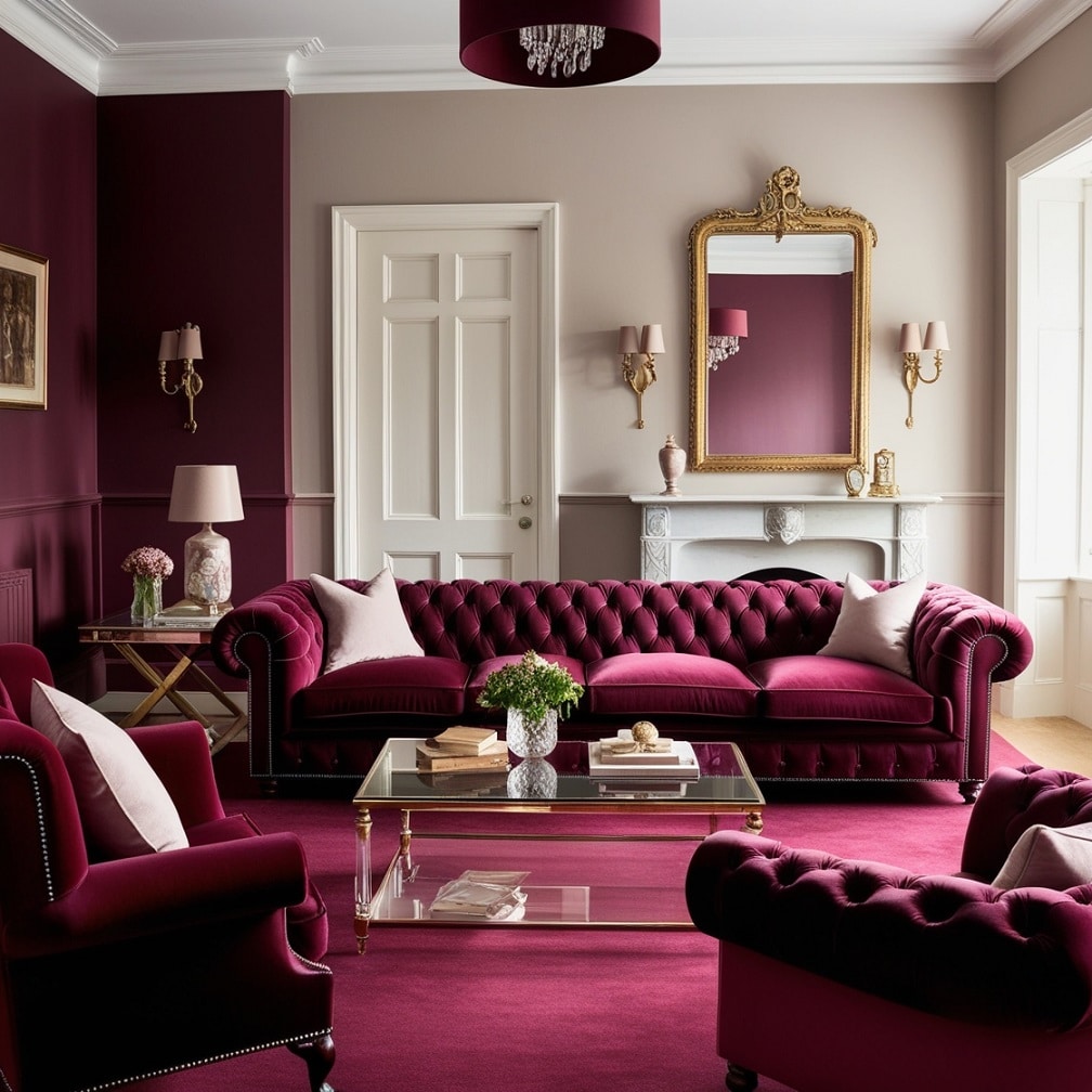 Statement Burgundy Chesterfield Sofas