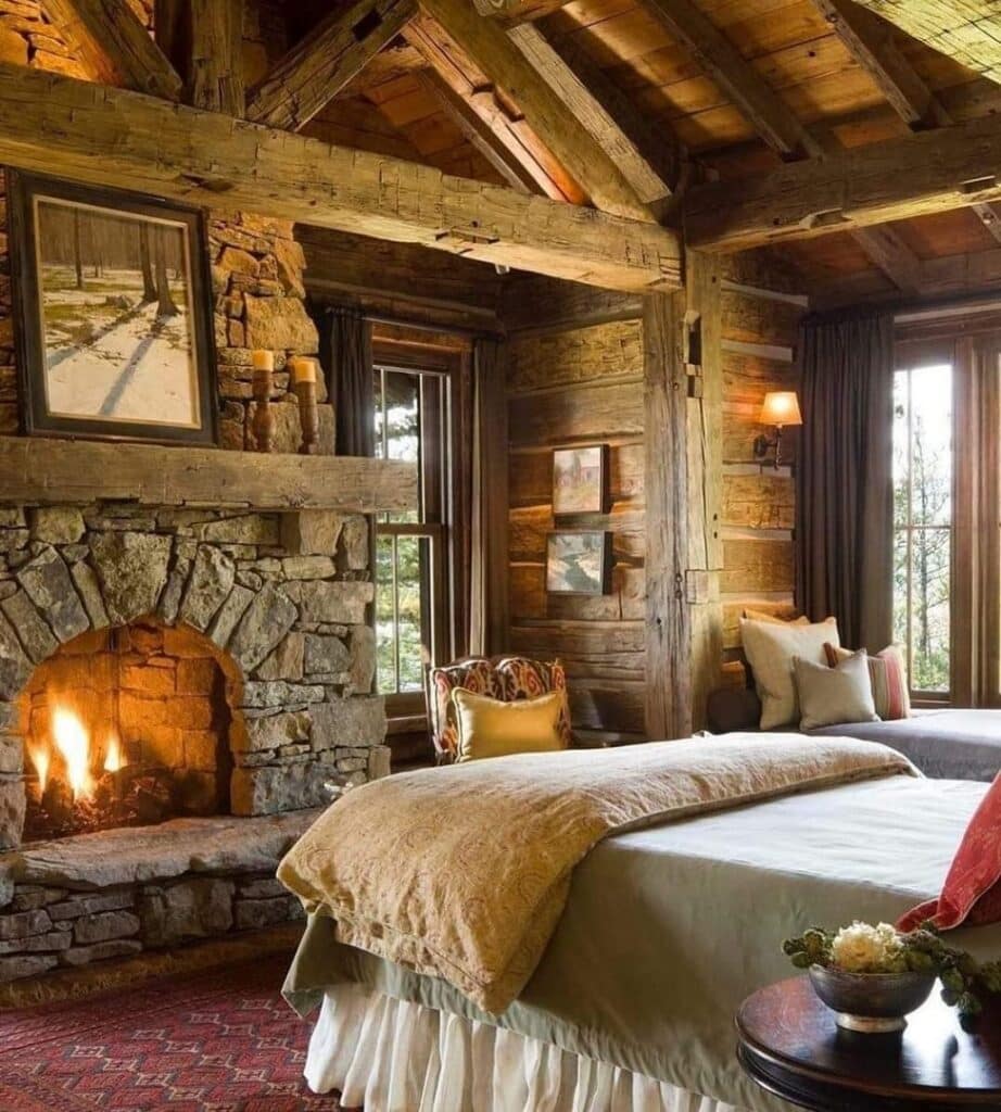 Stone Fireplace for a Log Cabin Vibe