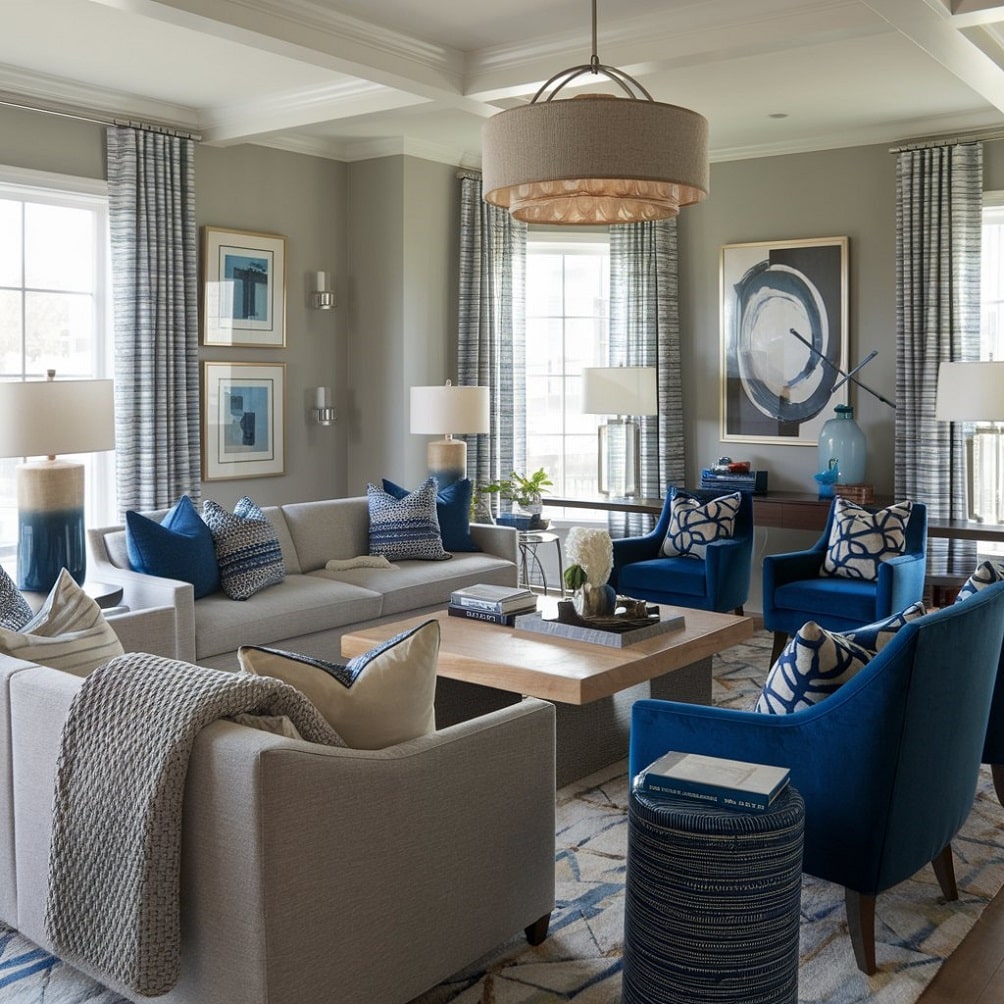 Transitional Style with Blended Blue and Gray Decor