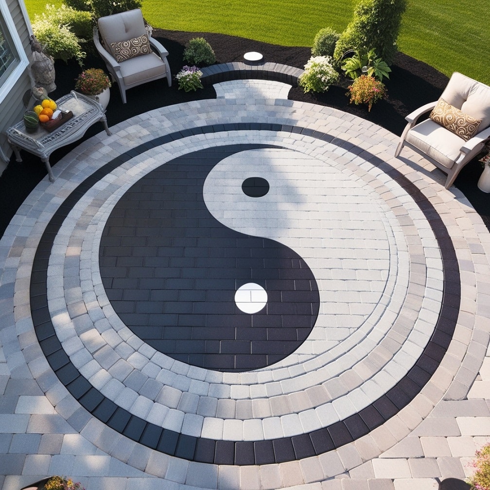 Yin and Yang Balance Contrasting Light and Dark Pavers