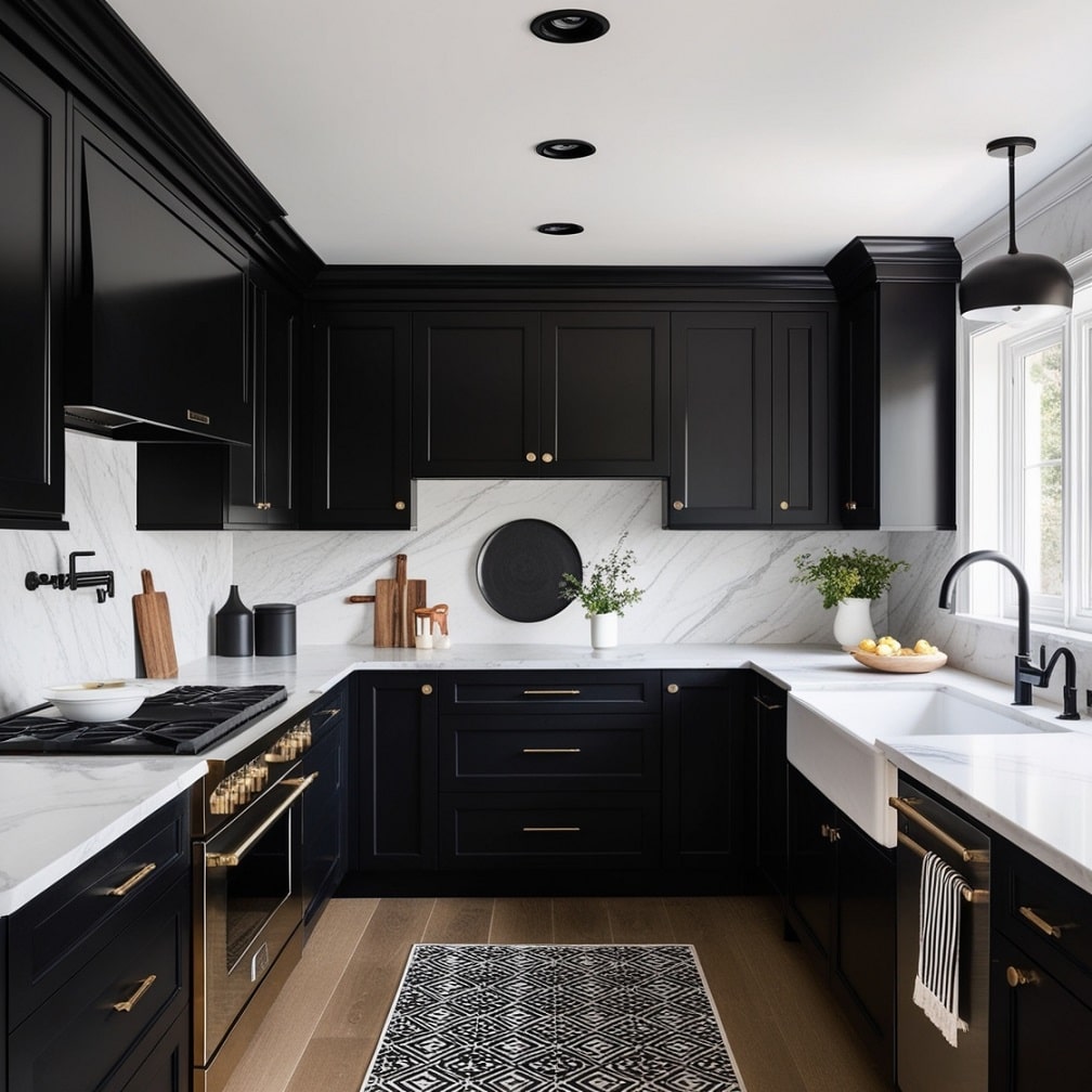 Black Cabinets and White Countertops