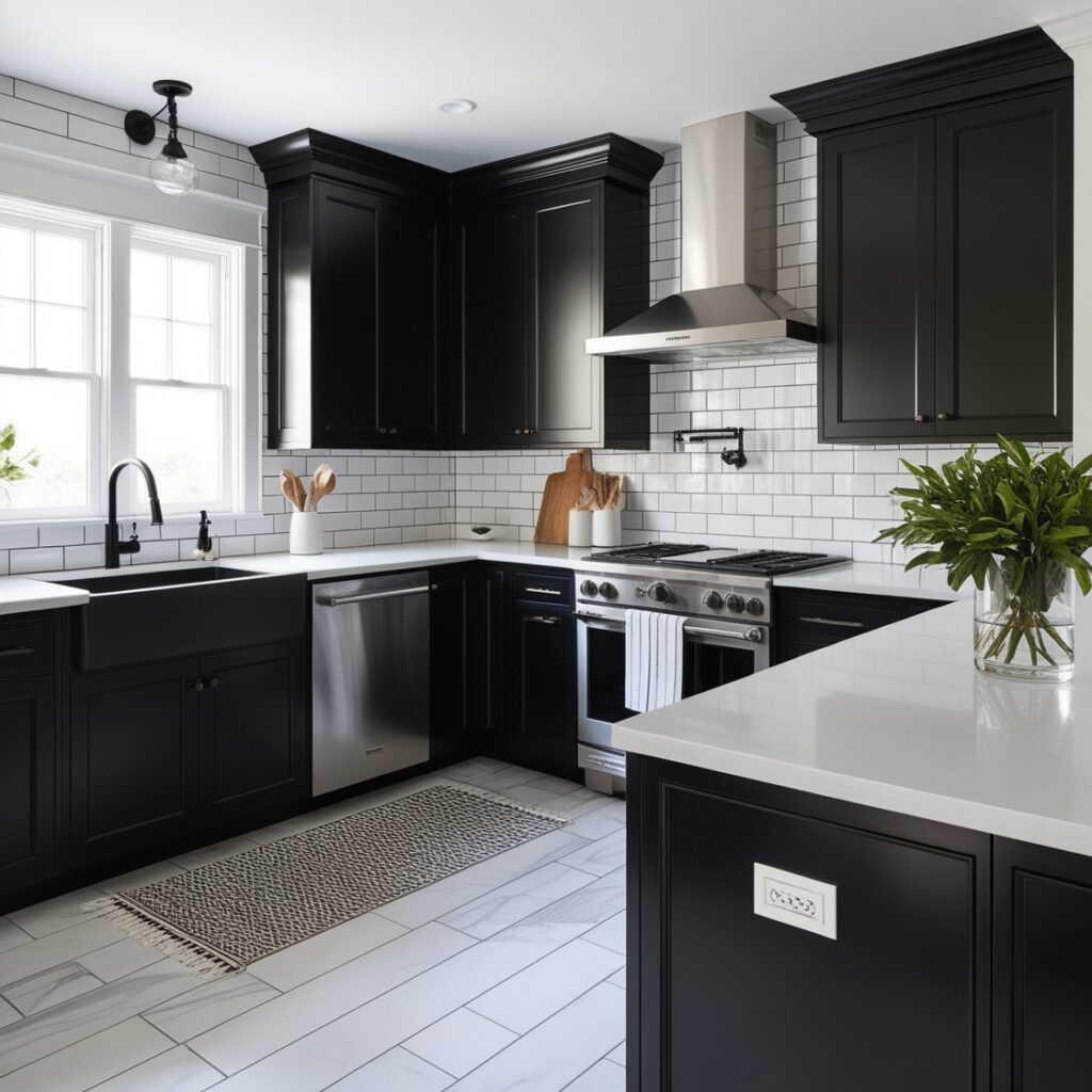 Black Cabinets with White Subway Tile