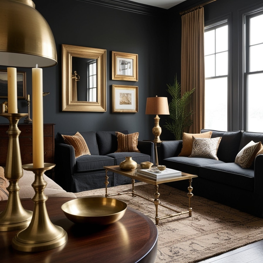 Brass Accents, Dark Academia Living Room