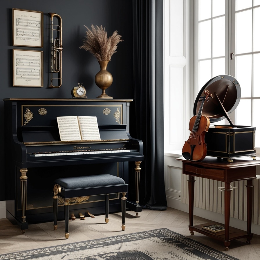 Classical Music Instruments, Dark Academia Living Room