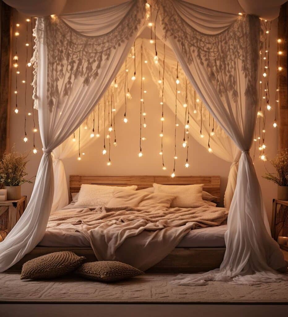 Fairy Lights Canopy Fall Bedroom