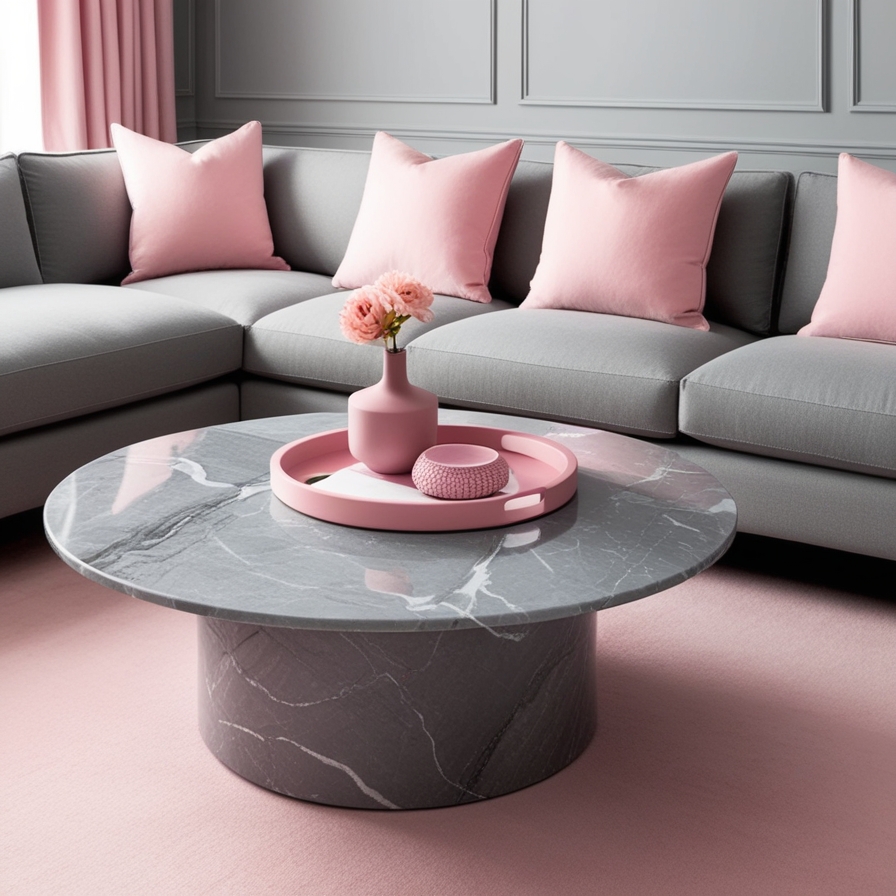 Grey Marble Accents with Subtle Pink Details