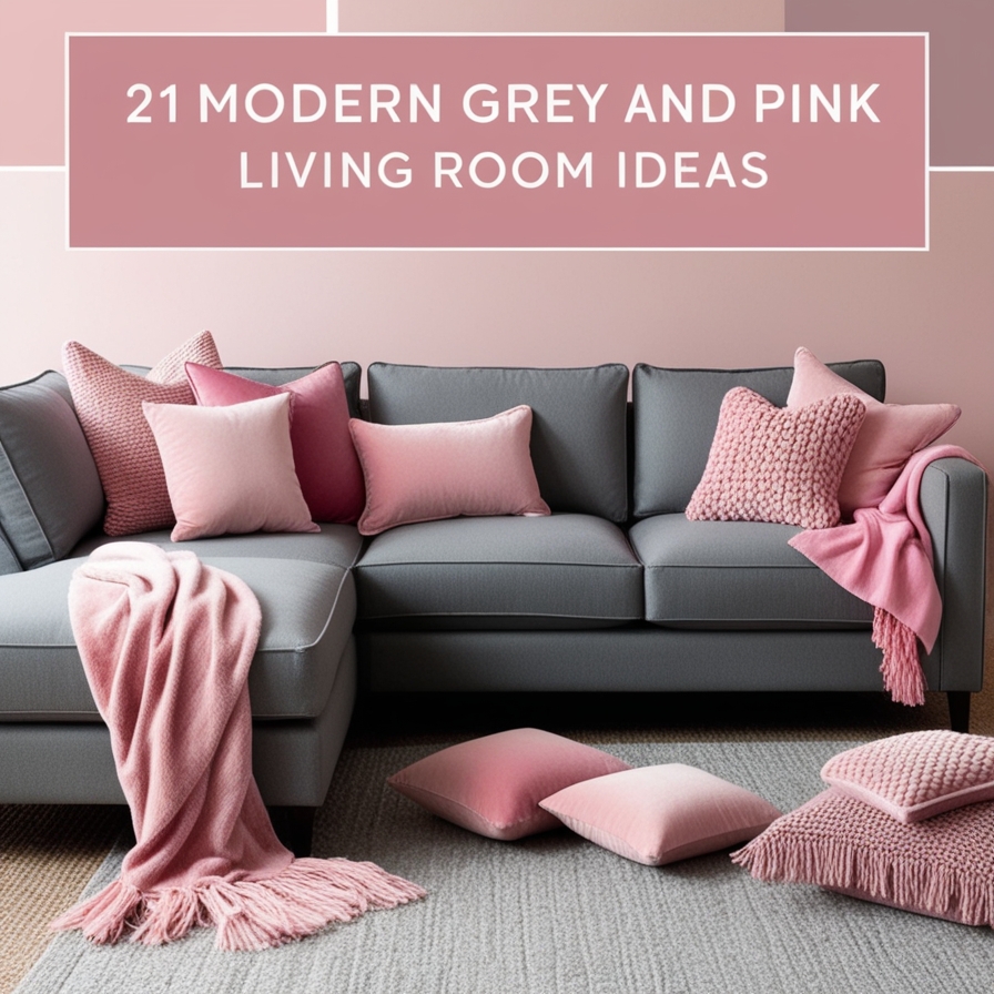 Grey Sectionals with Cozy Pink Throws and Cushions