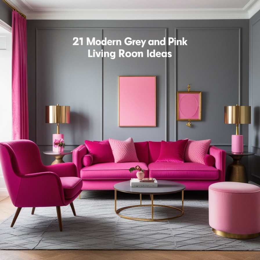 Grey Walls Complemented by Pink Furniture, Modern Grey and Pink Living Room