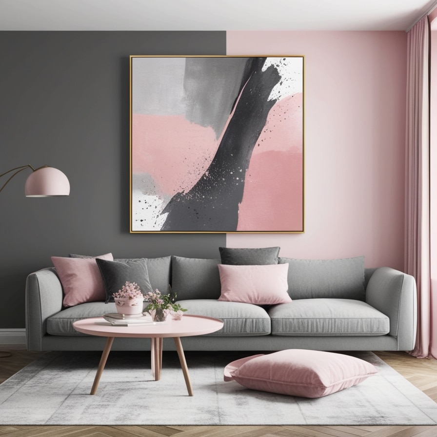 Grey and Pink Abstract Art as a Focal Point