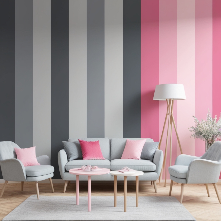 Grey and Pink Striped Walls