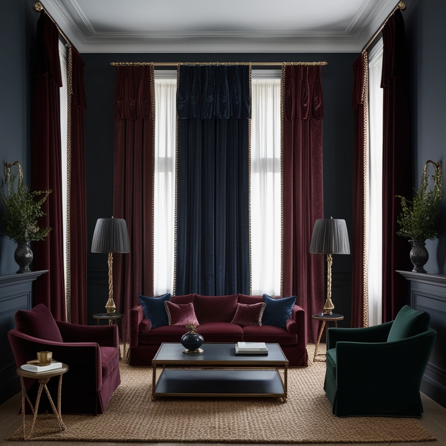 Heavy Curtains, Dark Academia Living Room