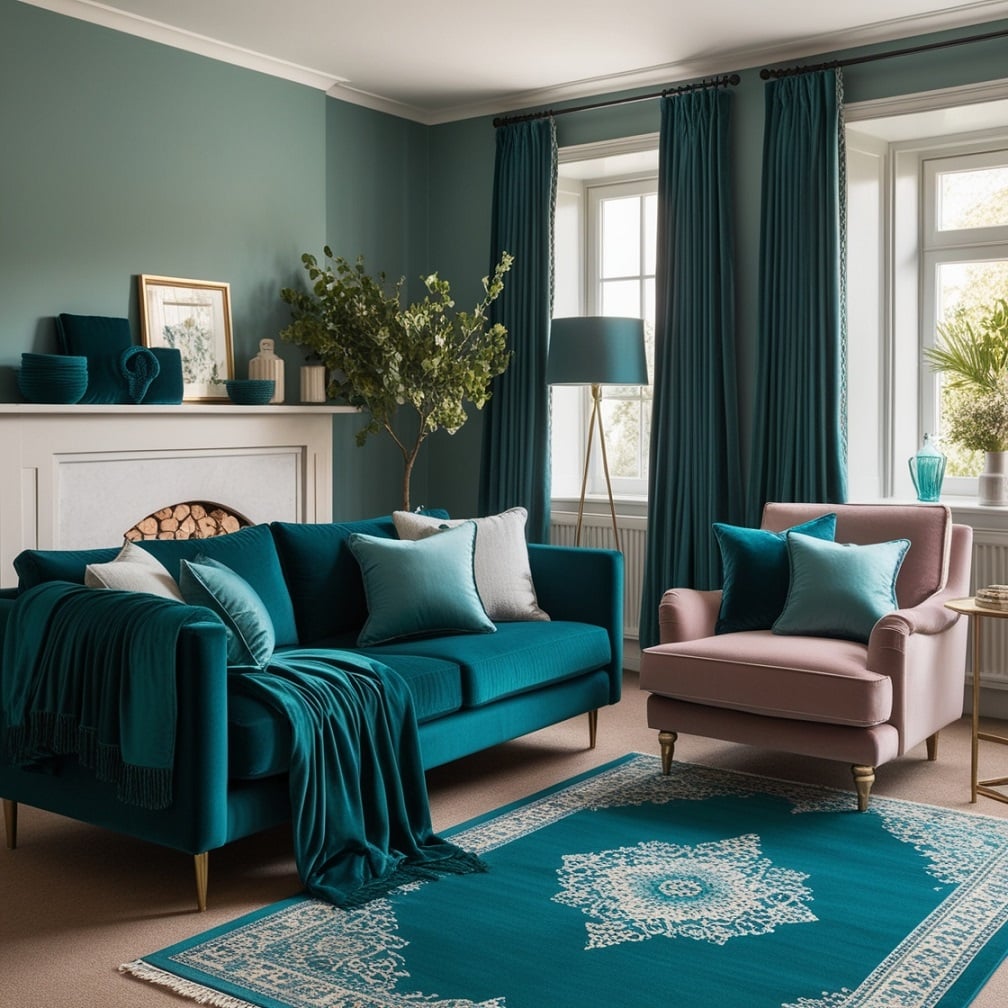 Layered Teal Textiles: Cozy and Inviting