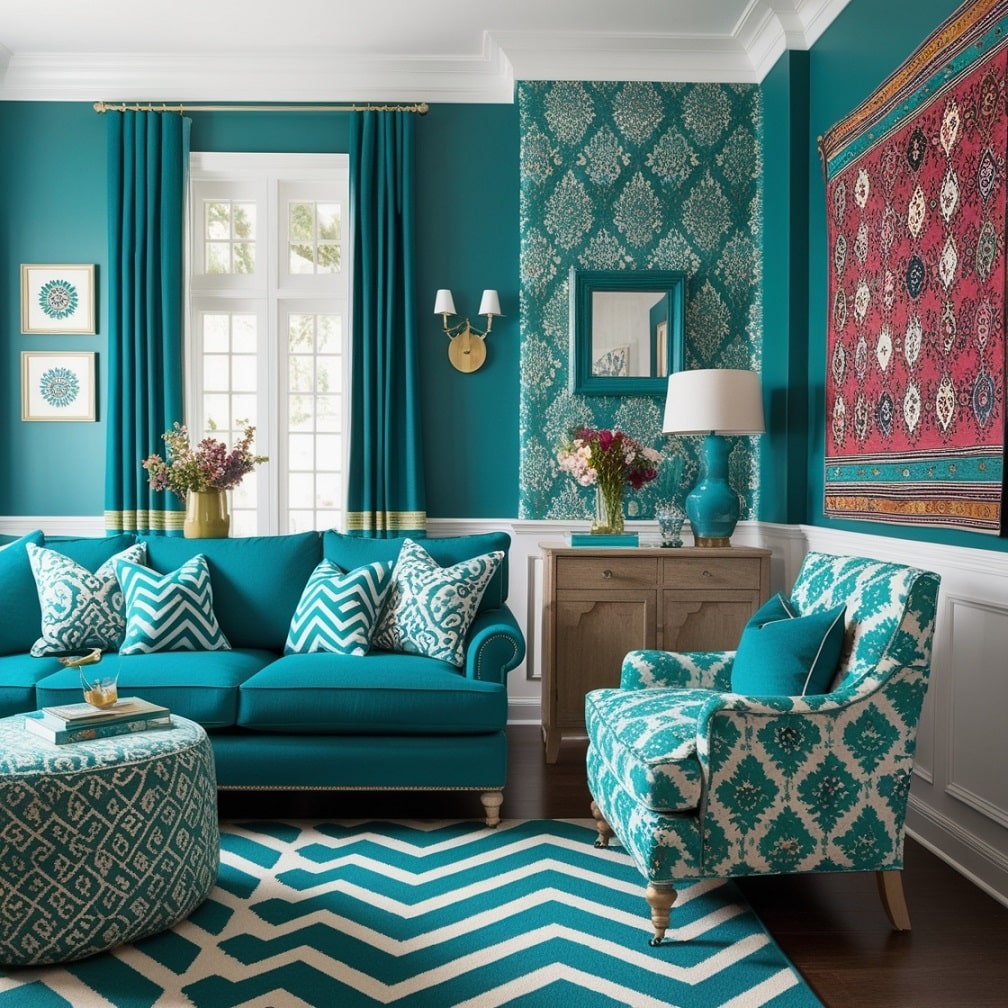 Mix Teal with Patterns: Add Visual Interest