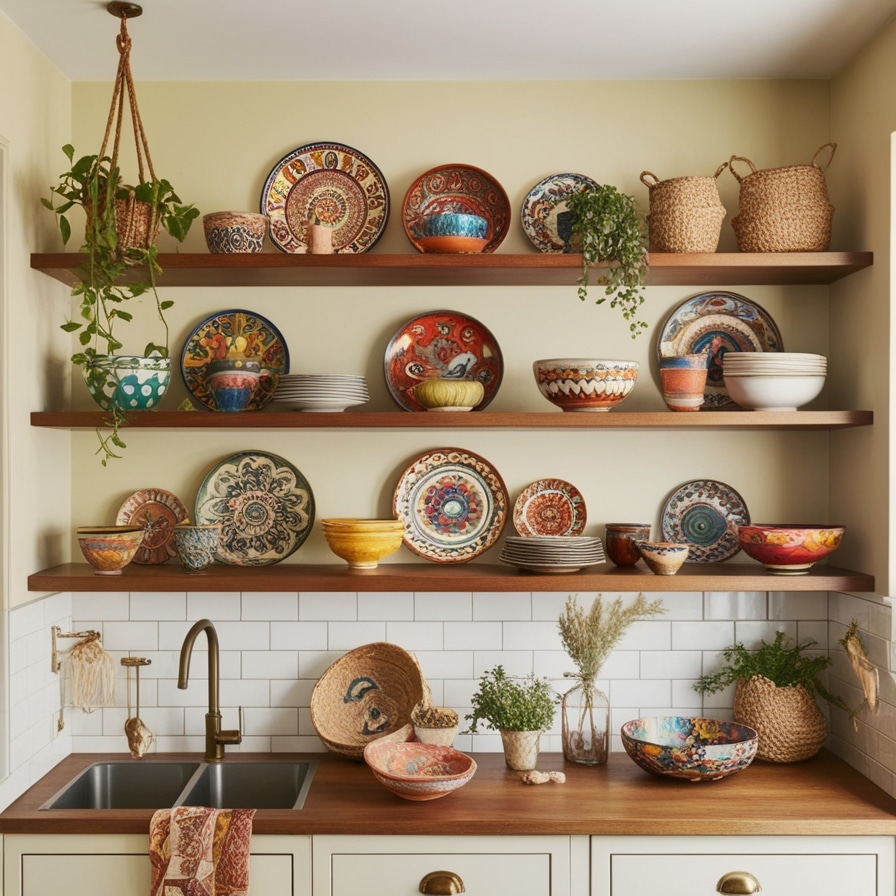 Open Shelving, Boho Kitchen